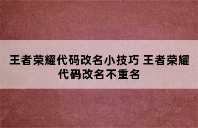 王者荣耀代码改名小技巧 王者荣耀代码改名不重名